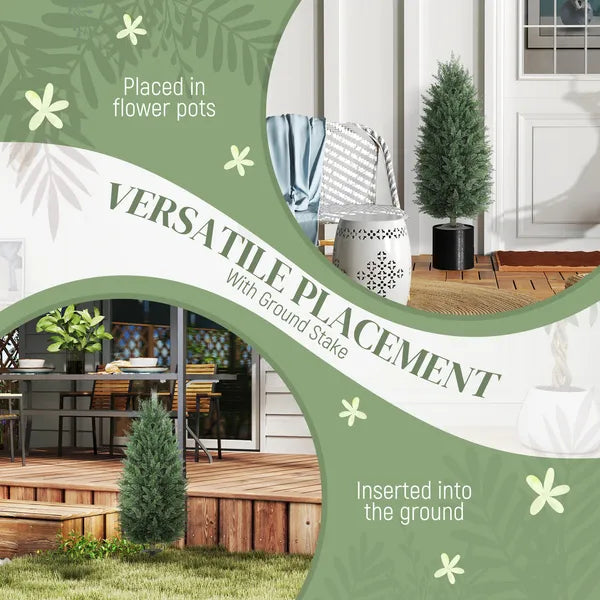 43.3 Inch Set of 2 Artificial Cypress Topiary Tree, Indoor Outdoor UV Resistant Faux Plants with Ground Stake for Garden