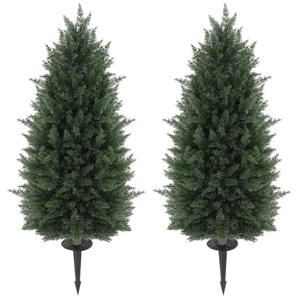 43.3 Inch Set of 2 Artificial Cypress Topiary Tree, Indoor Outdoor UV Resistant Faux Plants with Ground Stake for Garden