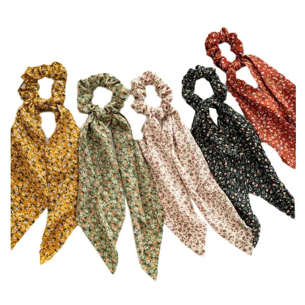 5 Pcs Floral Hair Ribbon Scrunchies Flowers