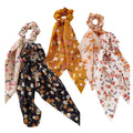 5 Pcs Floral Ribbon Scrunchies Plum Blossom
