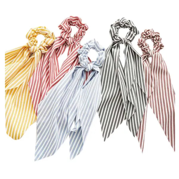 5 Pcs Multicolor Stripe Polyester Ribbon Scrunchies