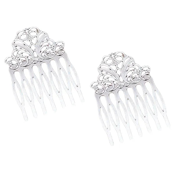 5 Pcs Silver Metal Side Comb Chinese Style Hairpin