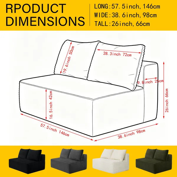 58-inch 2 seat median longue with plush black velvet, cup holder, flexible matching, mainly for living room use.