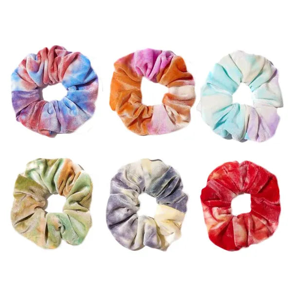 6 Pcs Colorful Tie-Dye Hair Scrunchies Winter Velvet