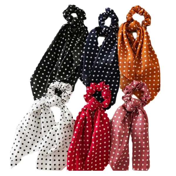 6 Pcs Polka Dots Hair Ribbon Scrunchies Bow Scarf