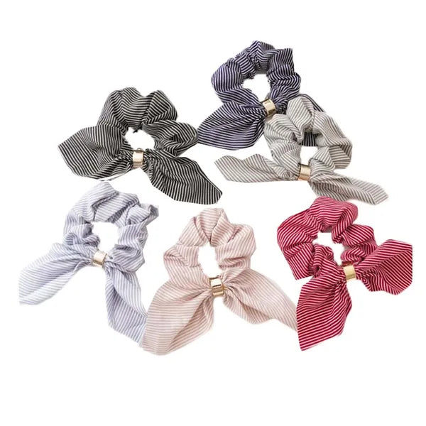 6 Pcs Stripe Rabbit Ears Ribbon Hair Scrunchies