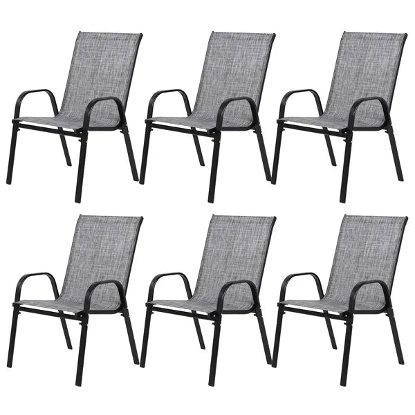 6 Piece Patio Chairs, Outdoor Camping Chairs with Breathable Textilene Fabric, Set of 2 Garden Chairs with Armrest High Backrest for Garden Patio Pool Beach Yard Space Saving ( Grey)6