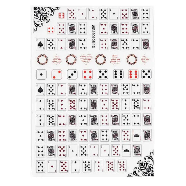 6 Sheets Poker Patterned Nail Stickers