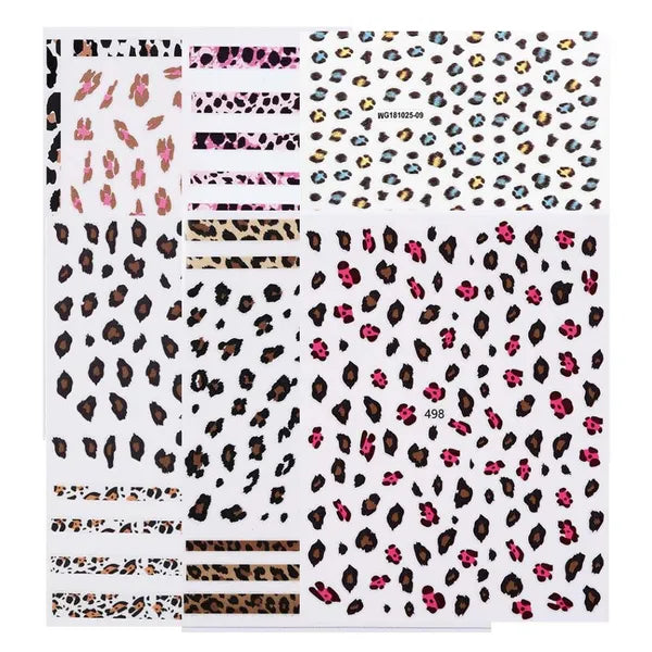 6 Sheets Random Color Leopard Print Nail Stickers