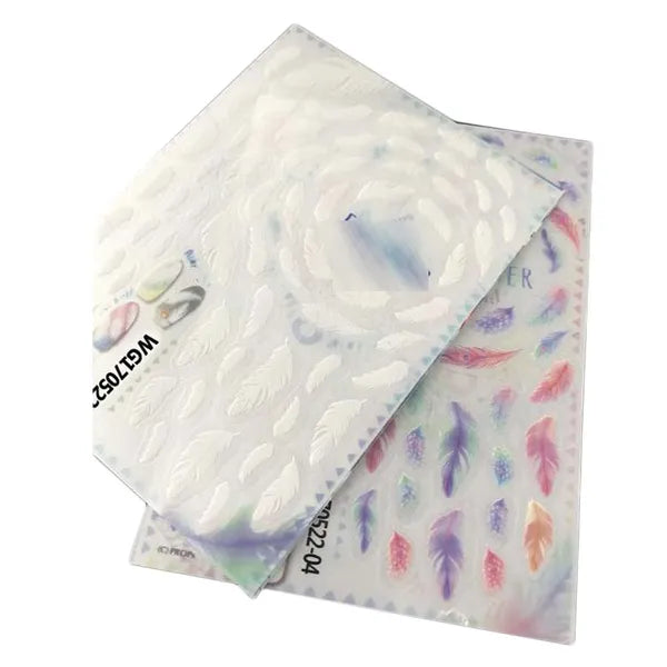 6 Sheets Self-Adhesive Colorful White Feather Nail Stickers