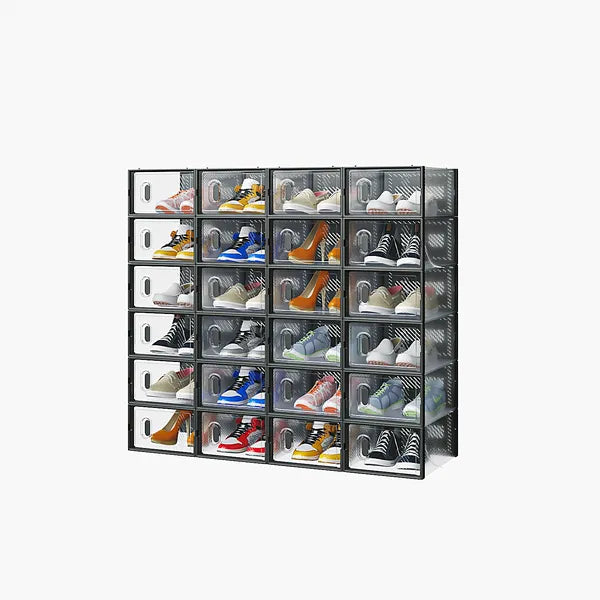 6/12/18/24/36PCS Stackable Shoe Storage Cabinet with Clear Front Door Plastic Sneaker Organizer Box for Entryway Closet or Bedroom Dustproof Shoe Case for Men and Women