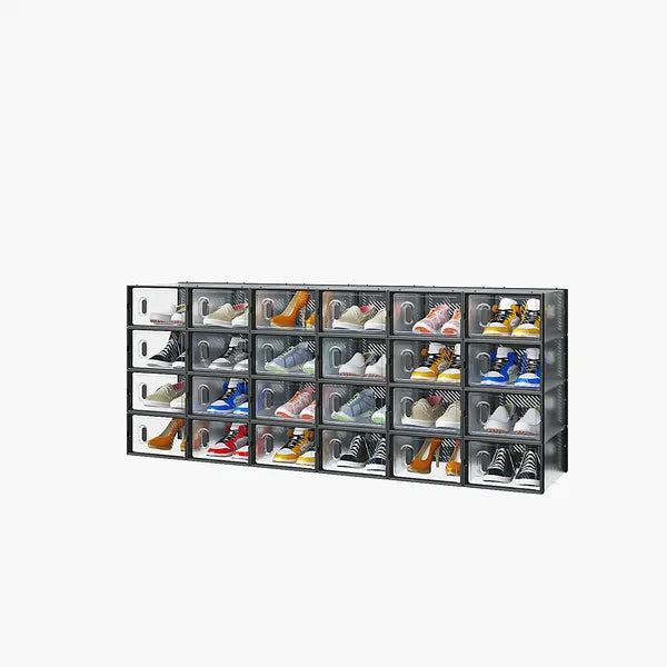 6/12/18/24/36PCS Stackable Shoe Storage Cabinet with Clear Front Door Plastic Sneaker Organizer Box for Entryway Closet or Bedroom Dustproof Shoe Case for Men and Women