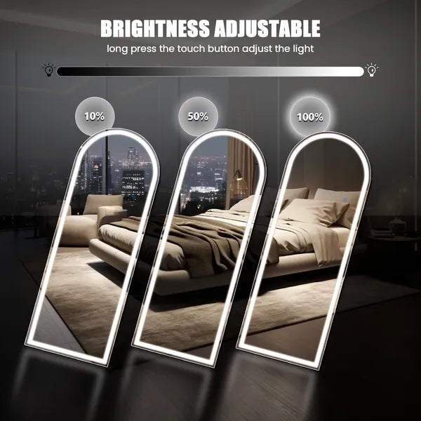 64"x21" LED Arched Full Length Mirror with Aluminum Frame and Polished Glass for Bedroom