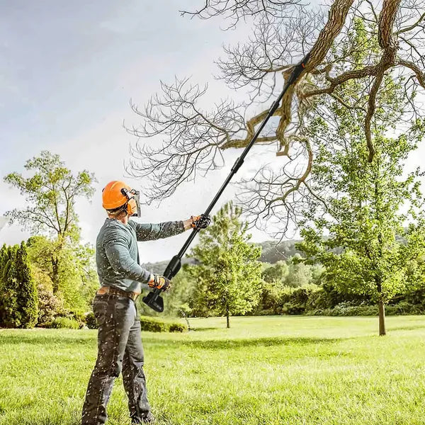 6in Cordless Pole Saw 7.4FT Maximum Extendable Length 35FT/S Speed Electric Pole Chainsaw 2Pcs 1.5Ah Batteries And Charger Included For Pruning Trimming