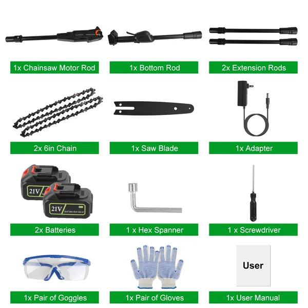 6in Cordless Pole Saw 7.4FT Maximum Extendable Length 35FT/S Speed Electric Pole Chainsaw 2Pcs 1.5Ah Batteries And Charger Included For Pruning Trimming