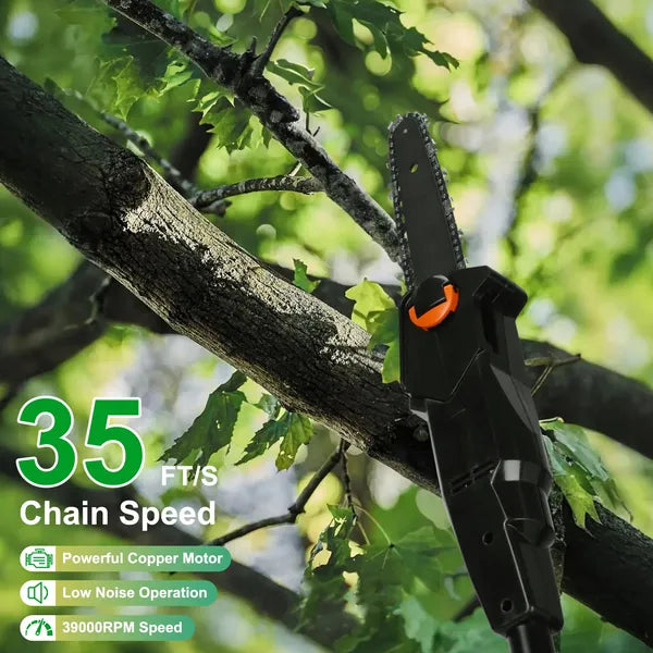 6in Cordless Pole Saw 7.4FT Maximum Extendable Length 35FT/S Speed Electric Pole Chainsaw 2Pcs 1.5Ah Batteries And Charger Included For Pruning Trimming