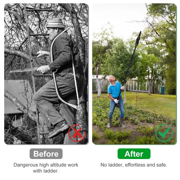 6in Cordless Pole Saw 7.4FT Maximum Extendable Length 35FT/S Speed Electric Pole Chainsaw 2Pcs 1.5Ah Batteries And Charger Included For Pruning Trimming