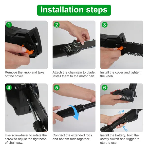 6in Cordless Pole Saw 7.4FT Maximum Extendable Length 35FT/S Speed Electric Pole Chainsaw 2Pcs 1.5Ah Batteries And Charger Included For Pruning Trimming