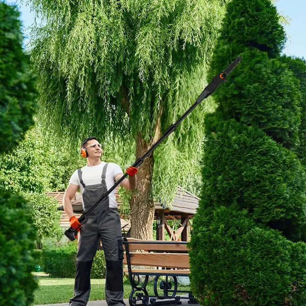 6in Cordless Pole Saw 7.4FT Maximum Extendable Length 35FT/S Speed Electric Pole Chainsaw 2Pcs 1.5Ah Batteries And Charger Included For Pruning Trimming