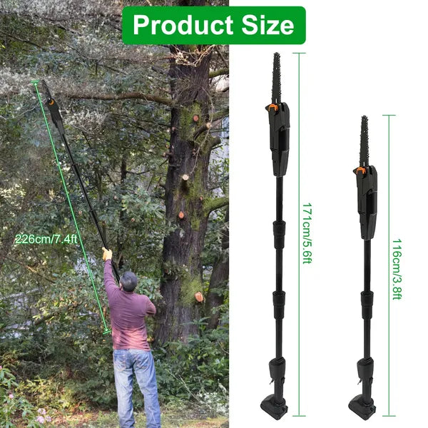 6in Cordless Pole Saw 7.4FT Maximum Extendable Length 35FT/S Speed Electric Pole Chainsaw 2Pcs 1.5Ah Batteries And Charger Included For Pruning Trimming