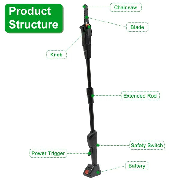 6in Cordless Pole Saw 7.4FT Maximum Extendable Length 35FT/S Speed Electric Pole Chainsaw 2Pcs 1.5Ah Batteries And Charger Included For Pruning Trimming