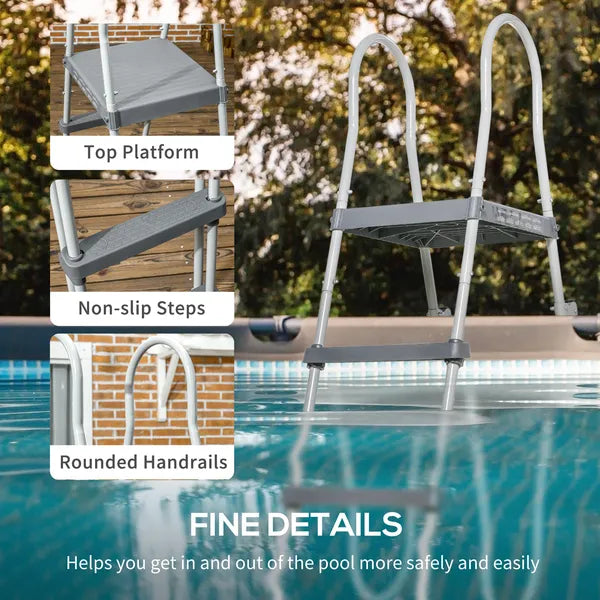 70" Above Ground Swimming Pool Ladder, A-Frame Deck Ladder with Top Platform, Non-slip Steps & Rounded Handrails for 48" Pool Wall Height, Gray