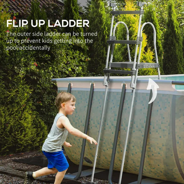 70" Above Ground Swimming Pool Ladder, A-Frame Deck Ladder with Top Platform, Non-slip Steps & Rounded Handrails for 48" Pool Wall Height, Gray