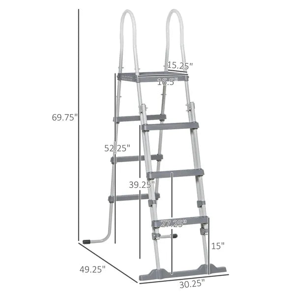 70" Above Ground Swimming Pool Ladder, A-Frame Deck Ladder with Top Platform, Non-slip Steps & Rounded Handrails for 48" Pool Wall Height, Gray