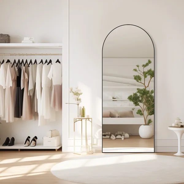 71"x26" Arched Full Length Mirror, Aluminum Alloy Frame Ensures Stability, Standing Design for Bedroom, Black