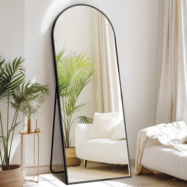 71"x26" Arched Full Length Mirror, Aluminum Alloy Frame Ensures Stability, Standing Design for Bedroom, Black