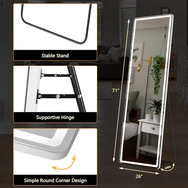 71"x26" LED Full Length Mirror with Aluminum Frame and Polished Glass for Bedroom