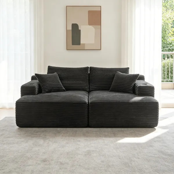 75" Cloud Sectional Couch, L-Shape Chaise with R-Shape Chaise with Deep Seat and Comfortable 2 Seater Couch for Modern Living Room,(Plush Fabric),Grey,CUP HOLDER