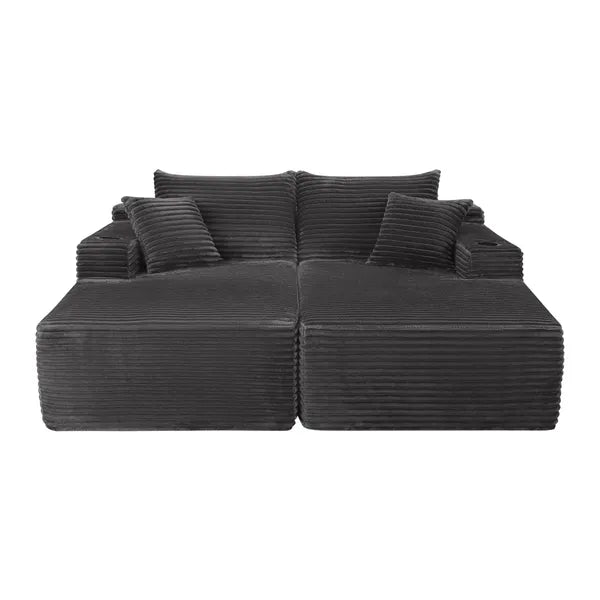 75" Cloud Sectional Couch, L-Shape Chaise with R-Shape Chaise with Deep Seat and Comfortable 2 Seater Couch for Modern Living Room,(Plush Fabric),Grey,CUP HOLDER