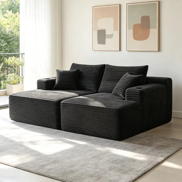 75" Cloud Sectional Couch, L-Shape Chaise with R-Shape Chaise with Deep Seat and Comfortable 2 Seater Couch for Modern Living Room,(Plush Fabric),Grey,CUP HOLDER