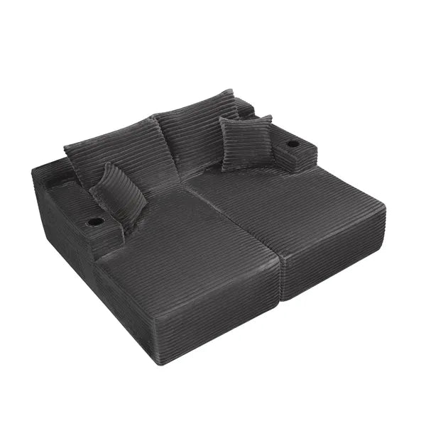 75" Cloud Sectional Couch, L-Shape Chaise with R-Shape Chaise with Deep Seat and Comfortable 2 Seater Couch for Modern Living Room,(Plush Fabric),Grey,CUP HOLDER