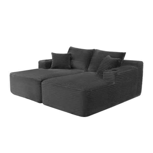 75" Cloud Sectional Couch, L-Shape Chaise with R-Shape Chaise with Deep Seat and Comfortable 2 Seater Couch for Modern Living Room,(Plush Fabric),Grey,CUP HOLDER