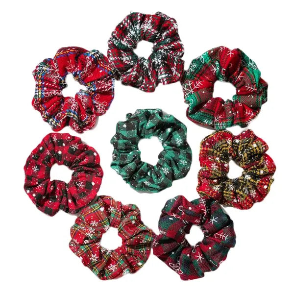 8 Pcs Winter Polyester Hair Scrunchies Christmas Snowflake