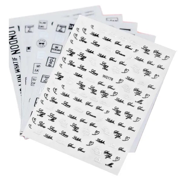 8 Sheets Self-Adhesive English Patterned Nail Decals