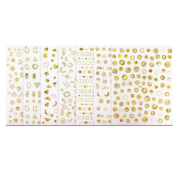8 Sheets Self-Adhesive Gold Color Metallic Nail Decals