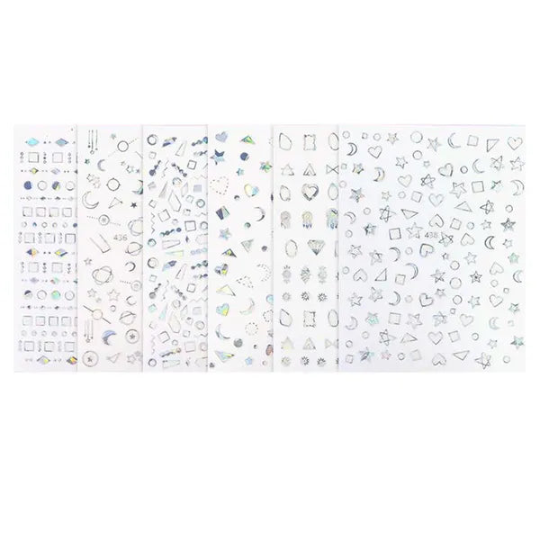 8 Sheets Self-Adhesive Silver Color Nail Art Decals