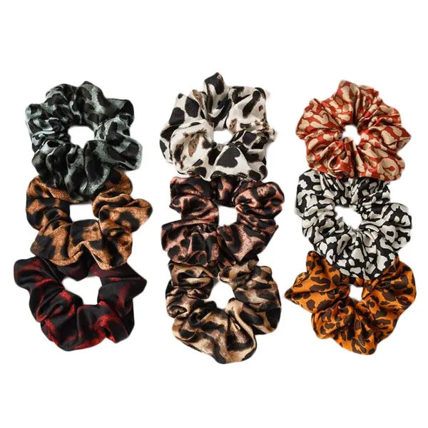 9 Pcs Satin Hair Scrunchies Leopard Print