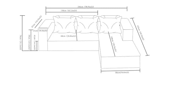 96.9" Cloud Sectional Couch with L-Shape Chaise,Modern Modular Sofa with Deep Seat, Upholstered Couches for Living Room Bedroom,No Assembly Required, (Corduroy Fabric),Black ,RIGHT