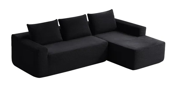 96.9" Cloud Sectional Couch with L-Shape Chaise,Modern Modular Sofa with Deep Seat, Upholstered Couches for Living Room Bedroom,No Assembly Required, (Corduroy Fabric),Black ,RIGHT
