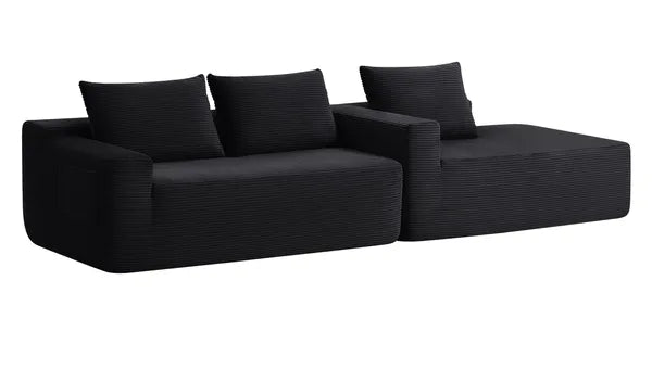 96.9" Cloud Sectional Couch with L-Shape Chaise,Modern Modular Sofa with Deep Seat, Upholstered Couches for Living Room Bedroom,No Assembly Required, (Corduroy Fabric),Black ,RIGHT