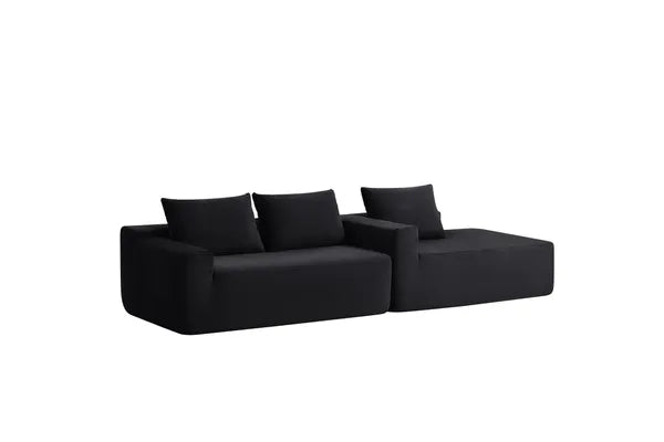 96.9" Cloud Sectional Couch with L-Shape Chaise,Modern Modular Sofa with Deep Seat, Upholstered Couches for Living Room Bedroom,No Assembly Required, (Corduroy Fabric),Black ,RIGHT