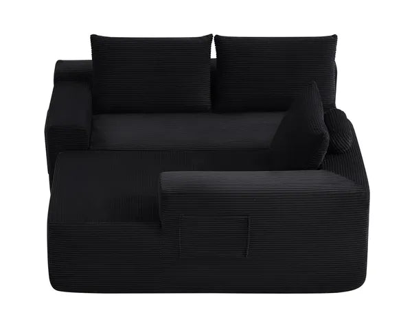 96.9" Cloud Sectional Couch with L-Shape Chaise,Modern Modular Sofa with Deep Seat, Upholstered Couches for Living Room Bedroom,No Assembly Required, (Corduroy Fabric),Black ,RIGHT
