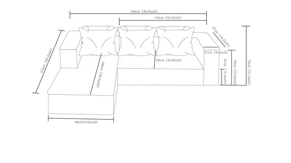 96.9" Cloud Sectional Couch with L-Shape Chaise,Modern Modular Sofa with Deep Seat, Upholstered Couches for Living Room Bedroom,No Assembly Required, (Corduroy Fabric),CAMEL-LEFT
