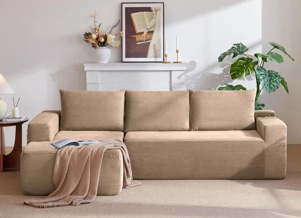 96.9" Cloud Sectional Couch with L-Shape Chaise,Modern Modular Sofa with Deep Seat, Upholstered Couches for Living Room Bedroom,No Assembly Required, (Corduroy Fabric),CAMEL-LEFT
