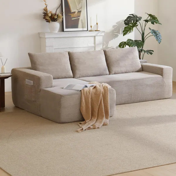 96.9" Cloud Sectional Couch with L-Shape Chaise,Modern Modular Sofa with Deep Seat, Upholstered Couches for Living Room Bedroom,No Assembly Required, (Corduroy Fabric),CAMEL-LEFT