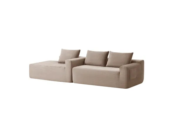 96.9" Cloud Sectional Couch with L-Shape Chaise,Modern Modular Sofa with Deep Seat, Upholstered Couches for Living Room Bedroom,No Assembly Required, (Corduroy Fabric),CAMEL-LEFT